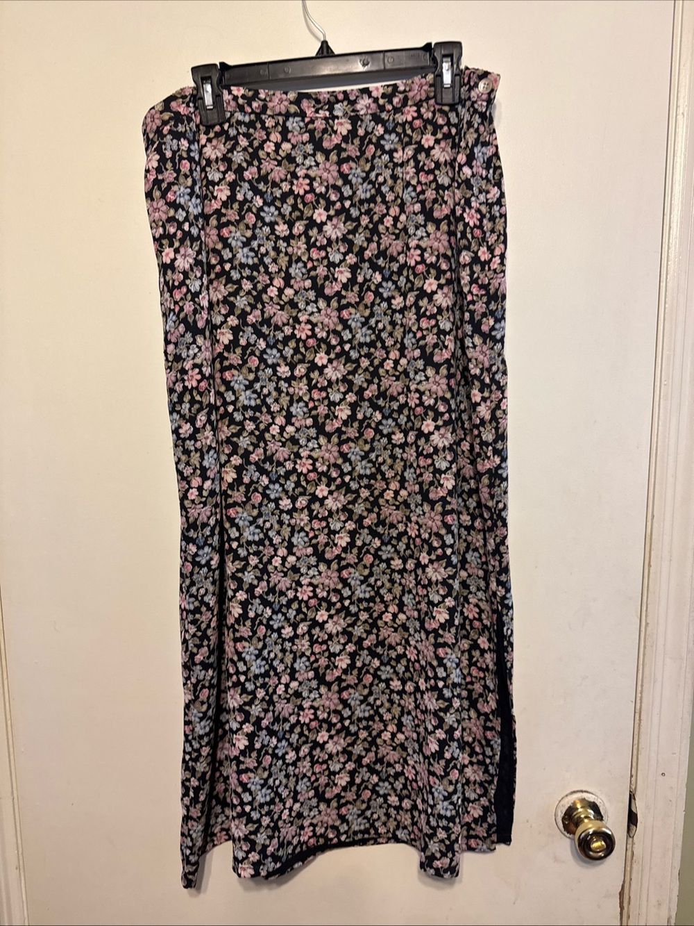 Emma James Black Maxi Skirt with Pink and Blue Floral Print